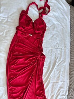 SHEIN One-Shoulder Ruched Red Evening Gown